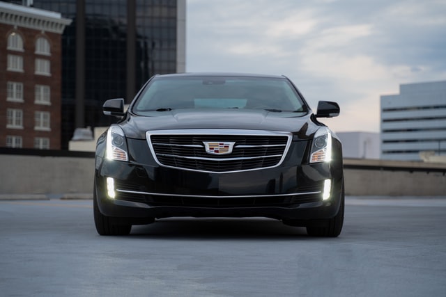 Front of a Cadillac Car with the logo prominently displayed